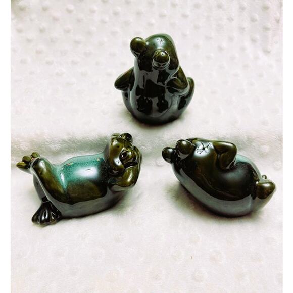 Vintage Green & Turquiose Glazed Ceramic Frog Garden Decor, 3 Relaxing Positions - Picture 2 of 4